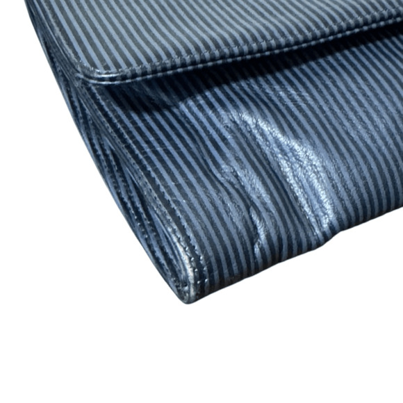 Bagheera Vintage Navy Blue Striped Leather Clutch Snap Closure - Made in Italy - Picture 8 of 12
